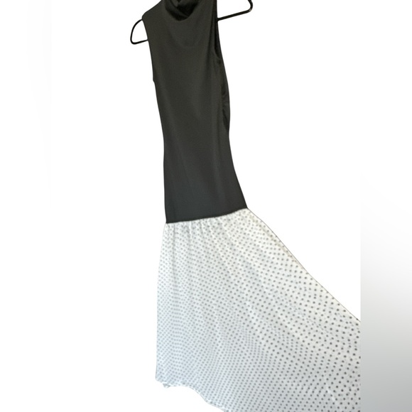 Commense Black Mock Neck Midi Dress Polka Dot Hem Elegant Event Dress NWT Small - Picture 9 of 14
